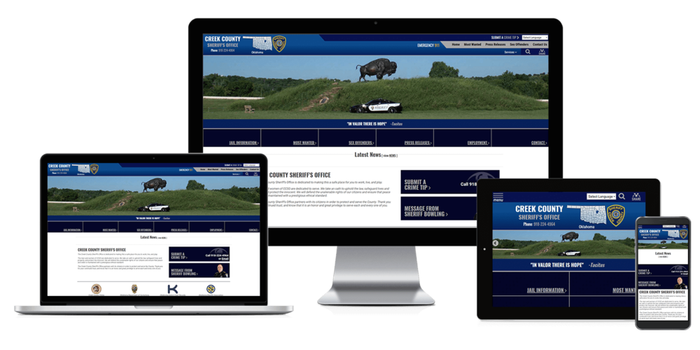 Creek County Sheriffs Office Oklahoma website displayed on four different devices.