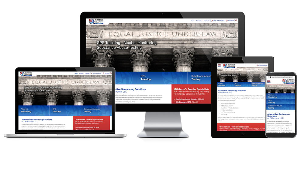 Showcase of Alternative Sentencing Solutions of Oklahoma's website in desktop, tablet, and mobile view.