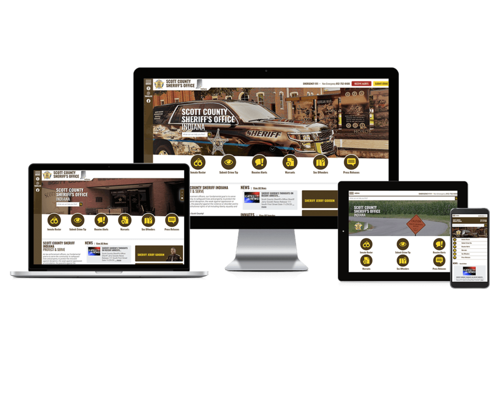 Showcase of Scott County Sheriff, Indiana website on different screen sizes.